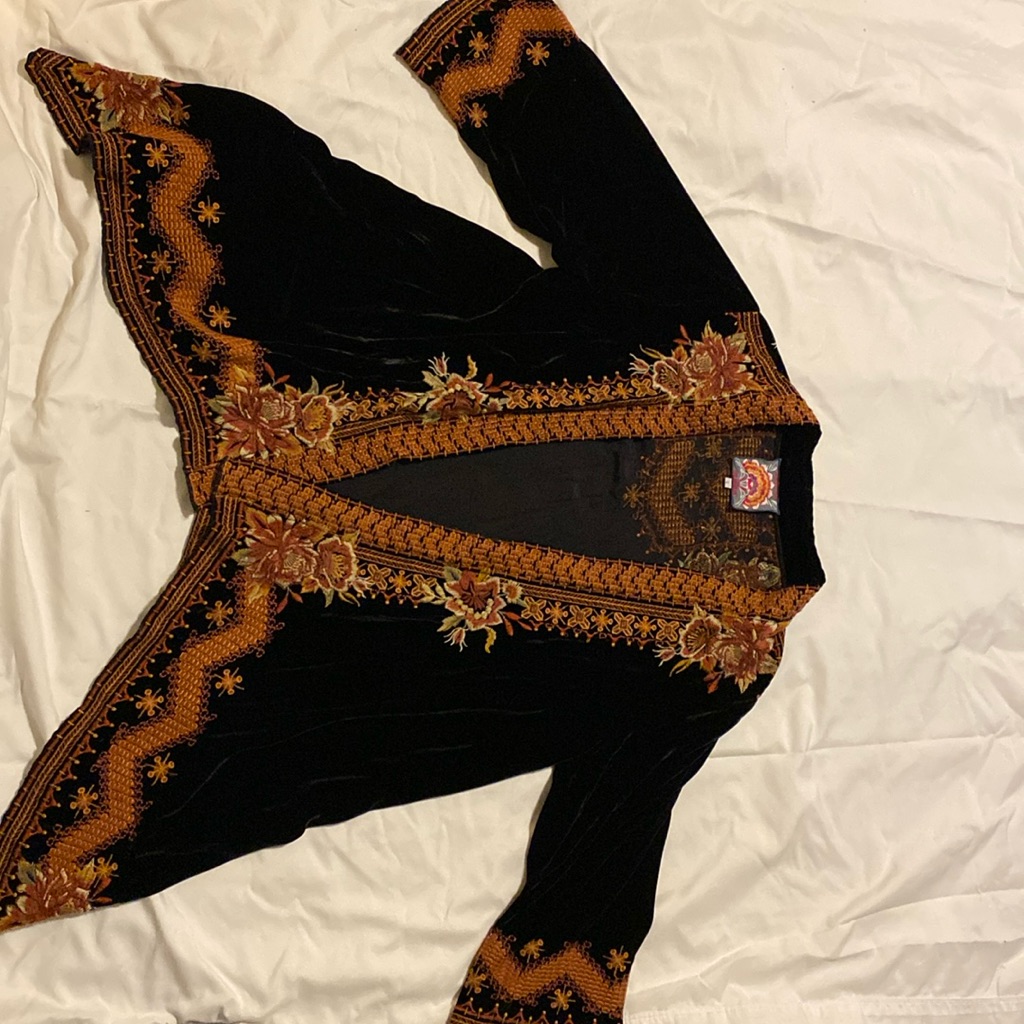 Johnny Was Embroidered Velvet Shawl